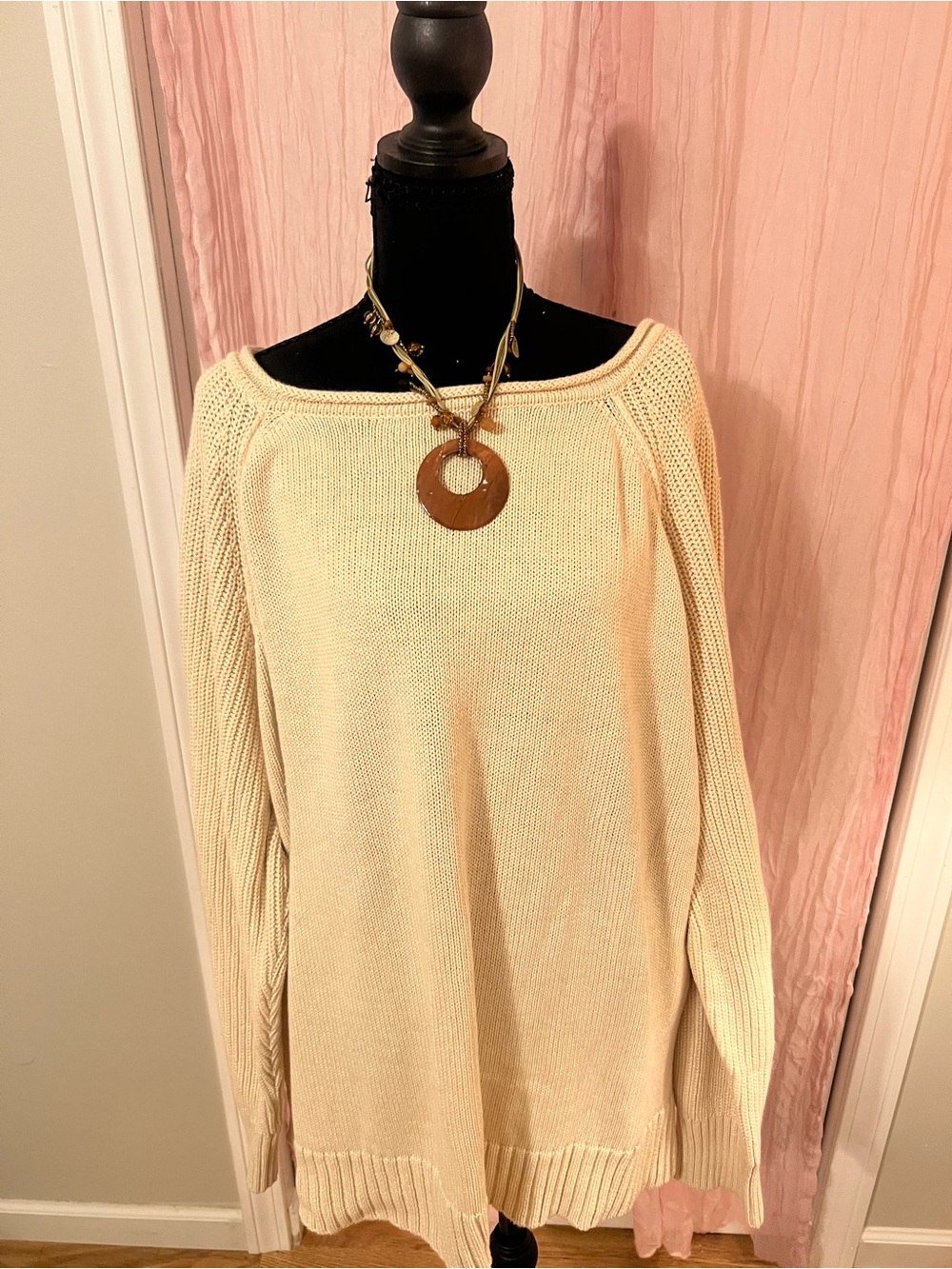 aerie Cream Off-the-Shoulder Knit Sweater